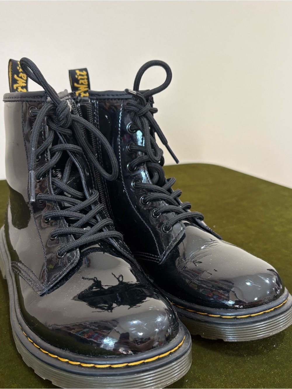 Dr. Martens air wait black Patent Lace-Up Combat Boots - Women's